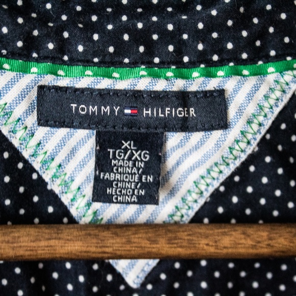 Tommy Hilfiger XL Navy Polka Dot Button Down Shirt - Picture 2 of 4